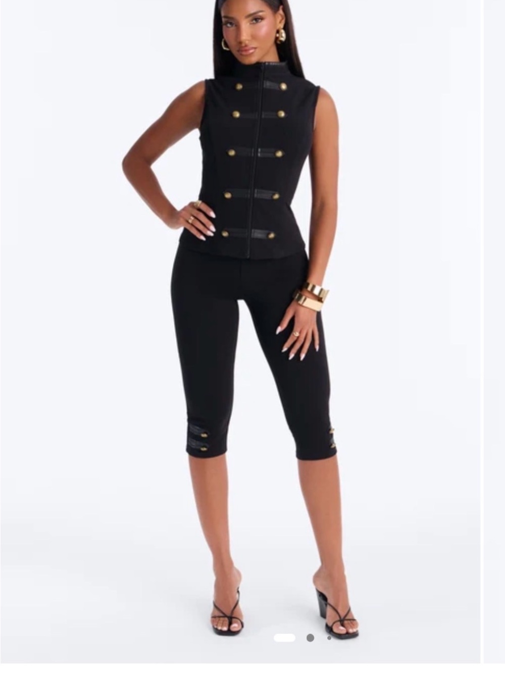 Fashion Nova Black Military-Style Sleeveless Top & Capri Set